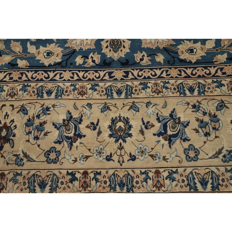 Hand Knotted Oriental 100% Wool Carpet Traditional All-Over Navy Blue & Blues Kashan Area Rug - 12' 6'' X 9' 3''
