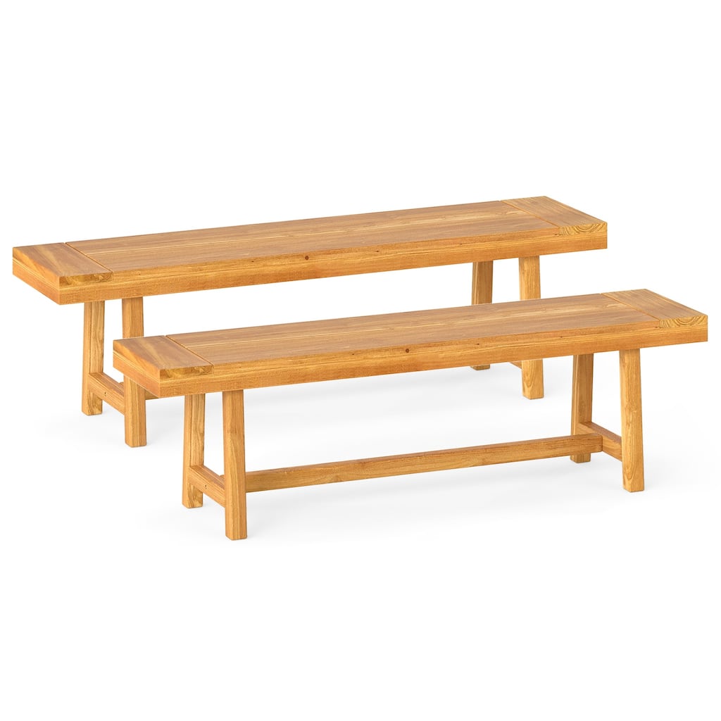 Gymax 2PCS 63 Inch Solid Wood Bench Rustic Farmhouse Narrow Bench for
