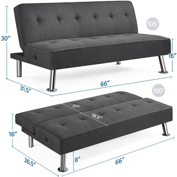 Yaheetech Modern Tufted Fabric Futon Bed Convertible Futon with USB