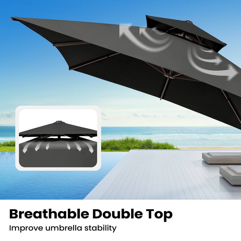 Outdoor 10X13 FT Dual Top Patio Cantilever Umbrella with Rod Base