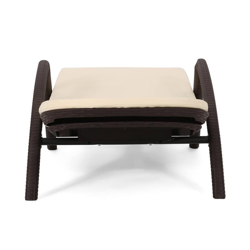 Outdoor polypropylene resin chaise lounge with armrests and cushions