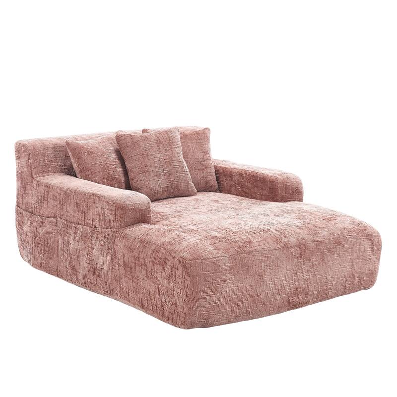 Chenille Interior Lazy Sofa Chaise Longue Armchair With Three Pillows And Armrestssleeping Sofa Bed