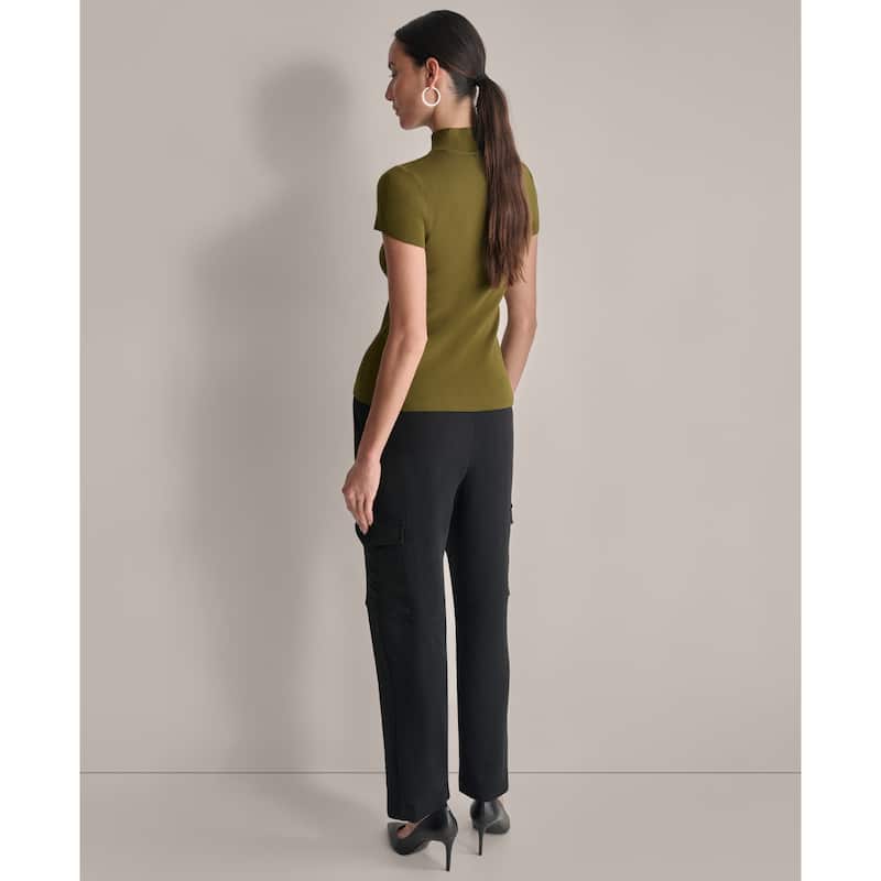 DKNY Cap Sleeve Mock Neck Knit Top - XXS - Dark Olive