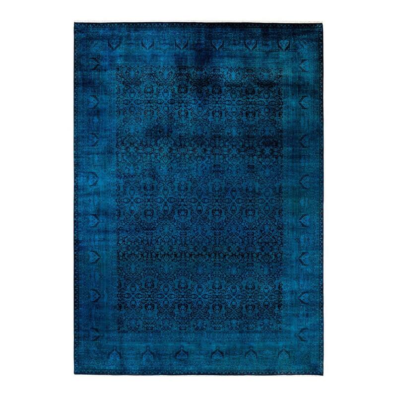 Overton Hand Knotted Wool Vintage Inspired Modern Contemporary Overdyed Blue Area Rug - 10' 2" x 14' 4"