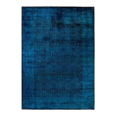 Overton Hand Knotted Wool Vintage Inspired Modern Contemporary Overdyed Blue Area Rug - 10' 2" x 14' 4"
