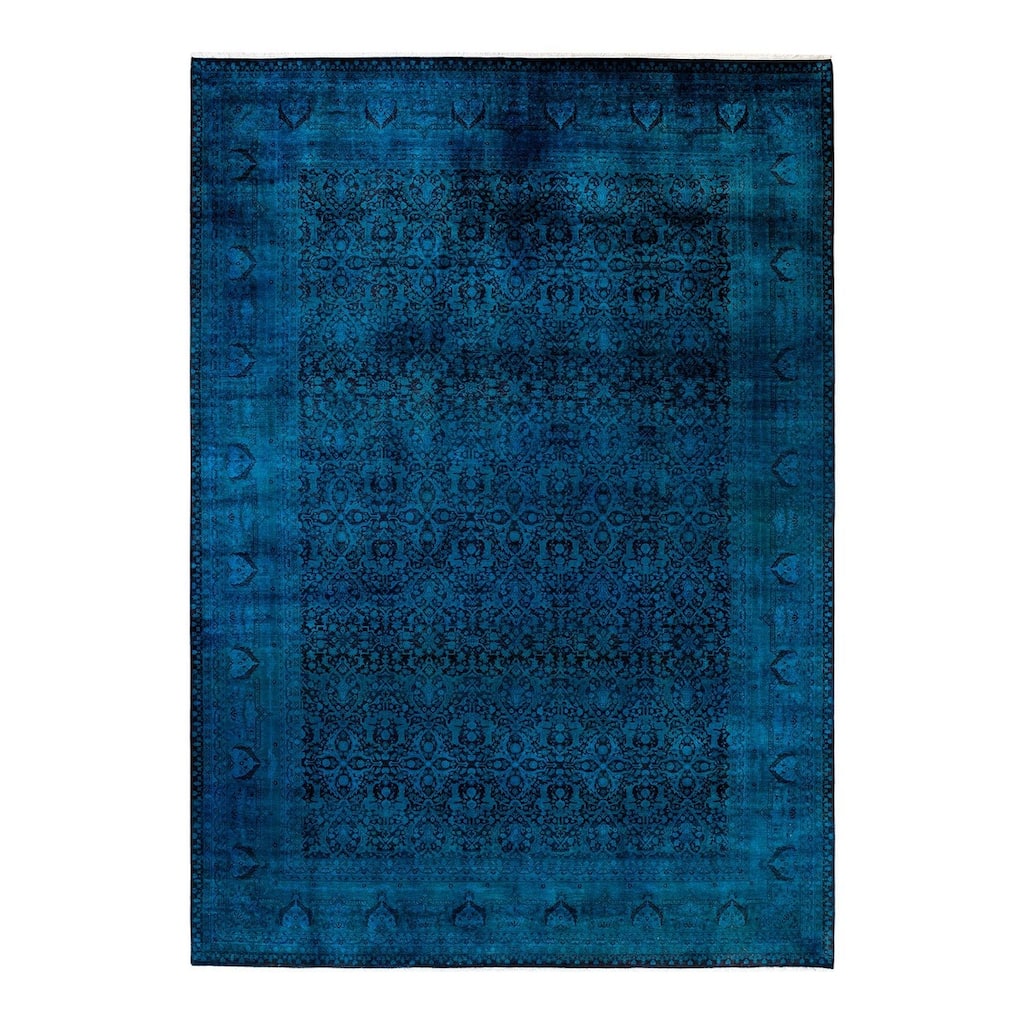 Overton Hand Knotted Wool Vintage Inspired Modern Contemporary Overdyed Blue Area Rug - 10' 2" x 14' 4"