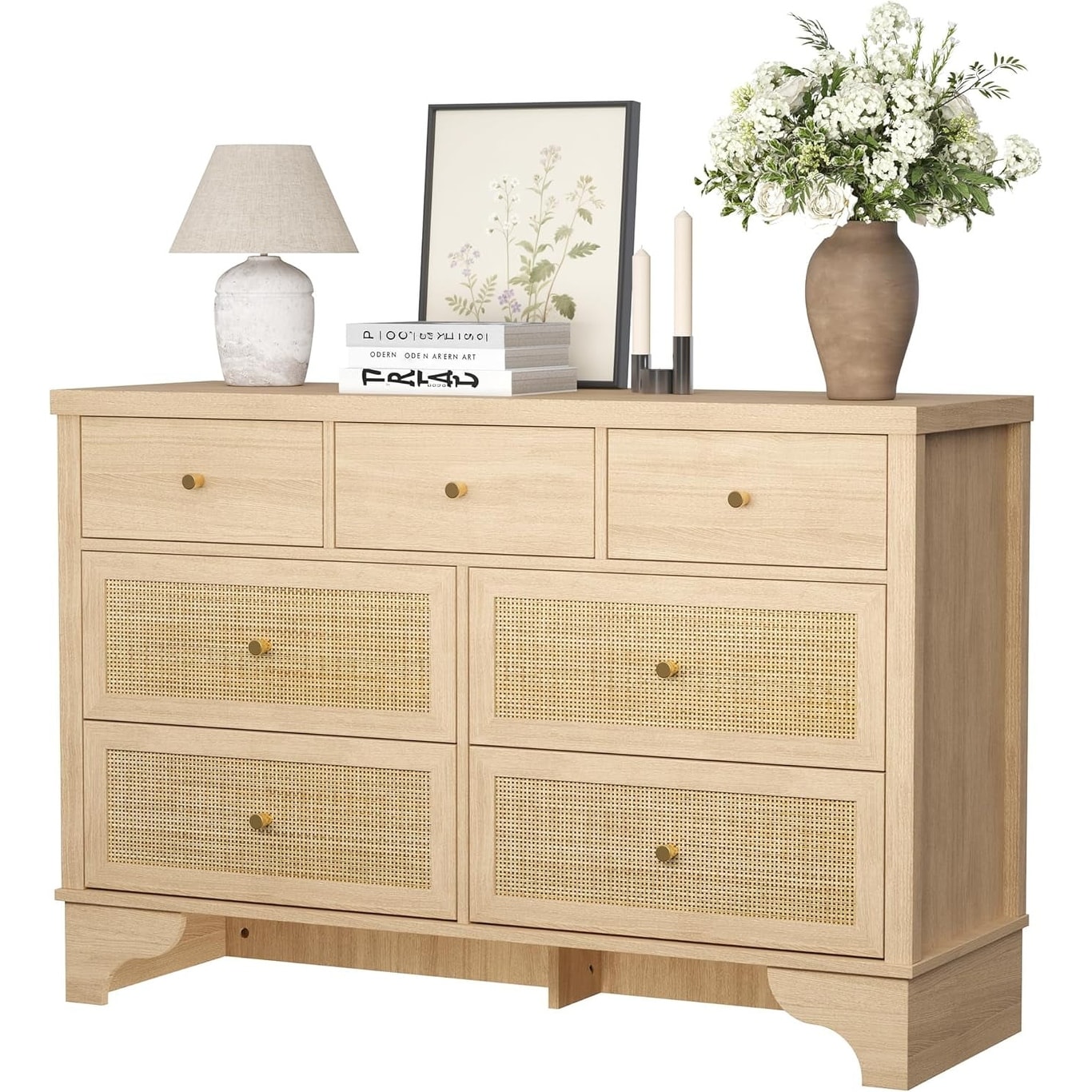 Natural 7-Drawer Woven MDF Storage Cabinet