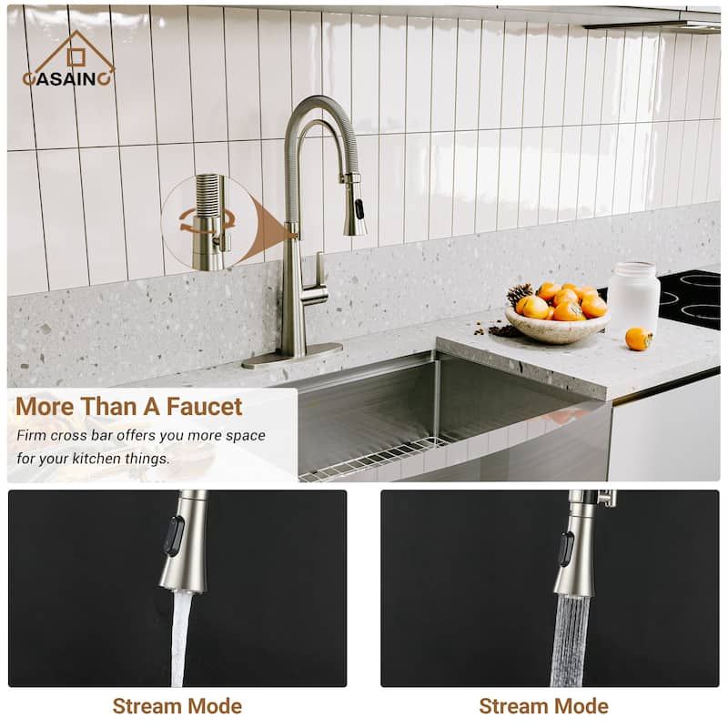 Stainless Steel Sink 36 in. Single Bowl Farmhouse Apron Kitchen Sink with Two-Function Brushed Nickel Kitchen Faucet