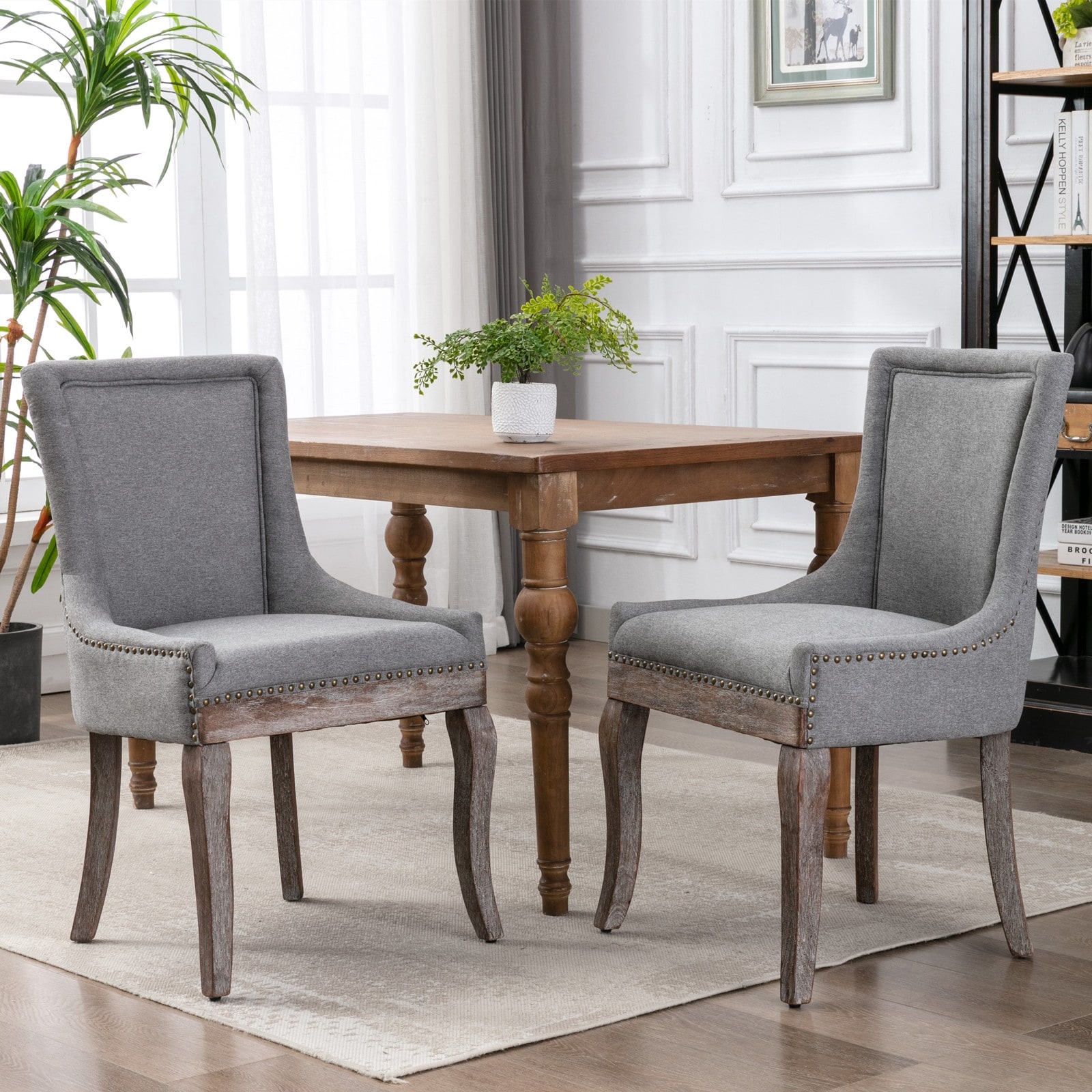 Side Chair Fabric chairs with Bronze nail head,Set of 2