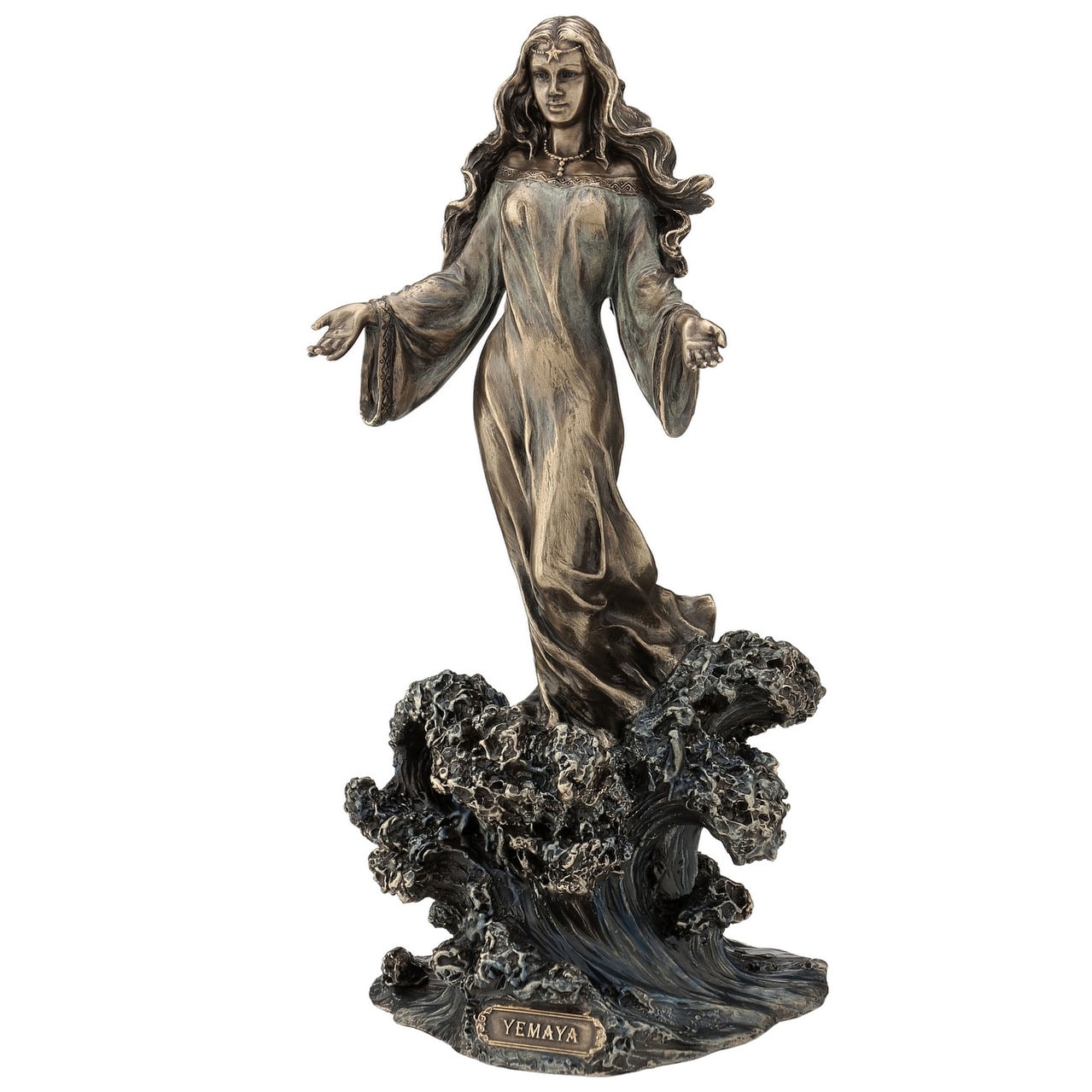 11.22 in H Yemaya Standing on Ocean Wave Figurine Poly Resin