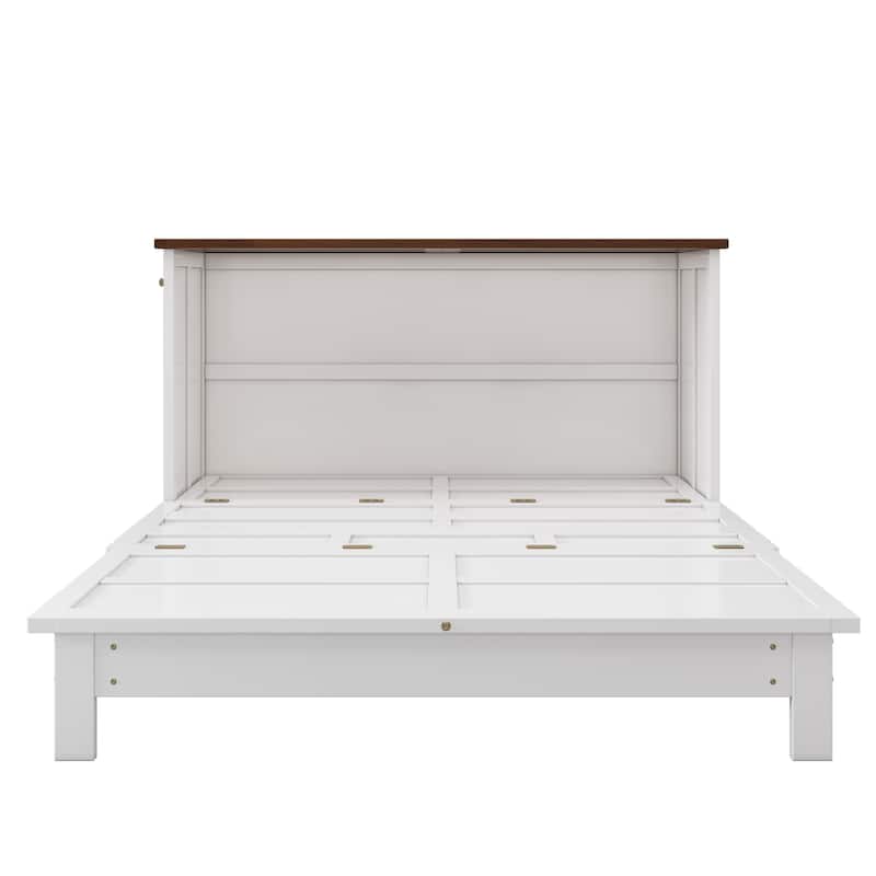 Full Size Solid Pine Murphy Bed with Charging Station and Large Storage Drawer for Home Office or Small Room
