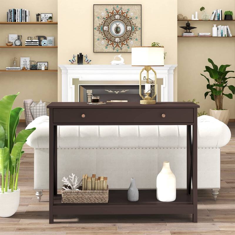 Foyer Entryway Console Table with 1 Drawer and Storage Shelves