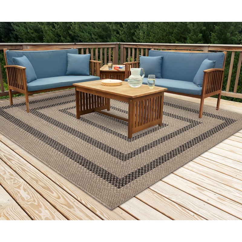 Liora Manne Monaco Multi Border Indoor/Outdoor Area Rug - 7'10" Square - Taupe