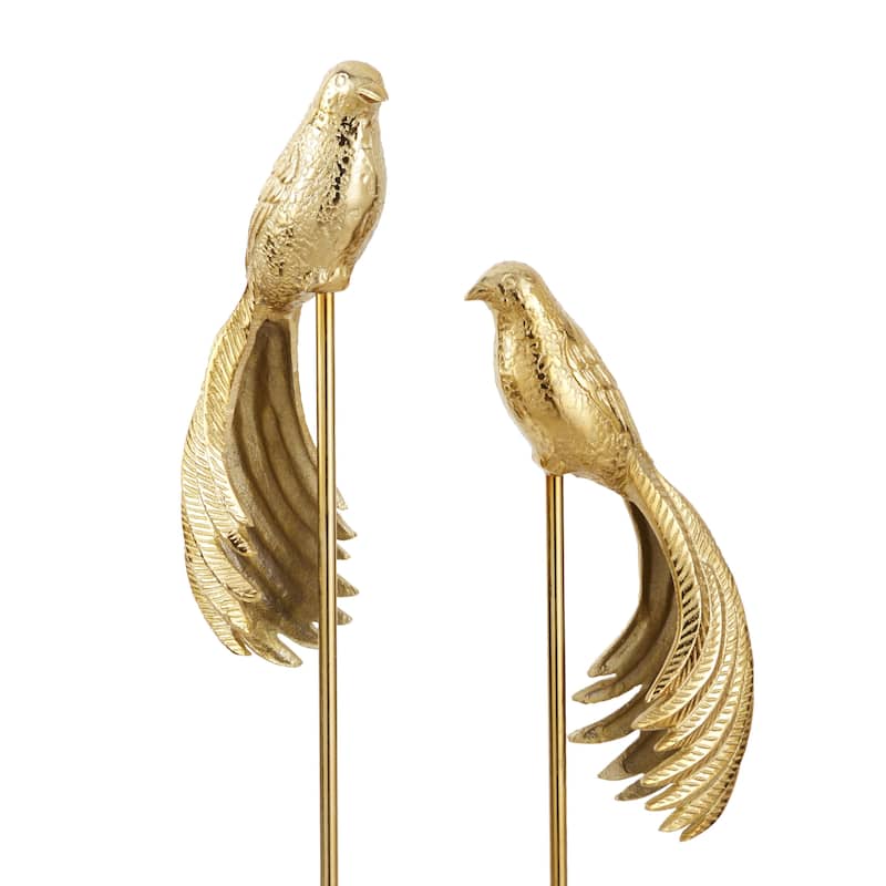 Aluminum Metal Bird Sculpture - Set of 2 Gold - Roche River Decor