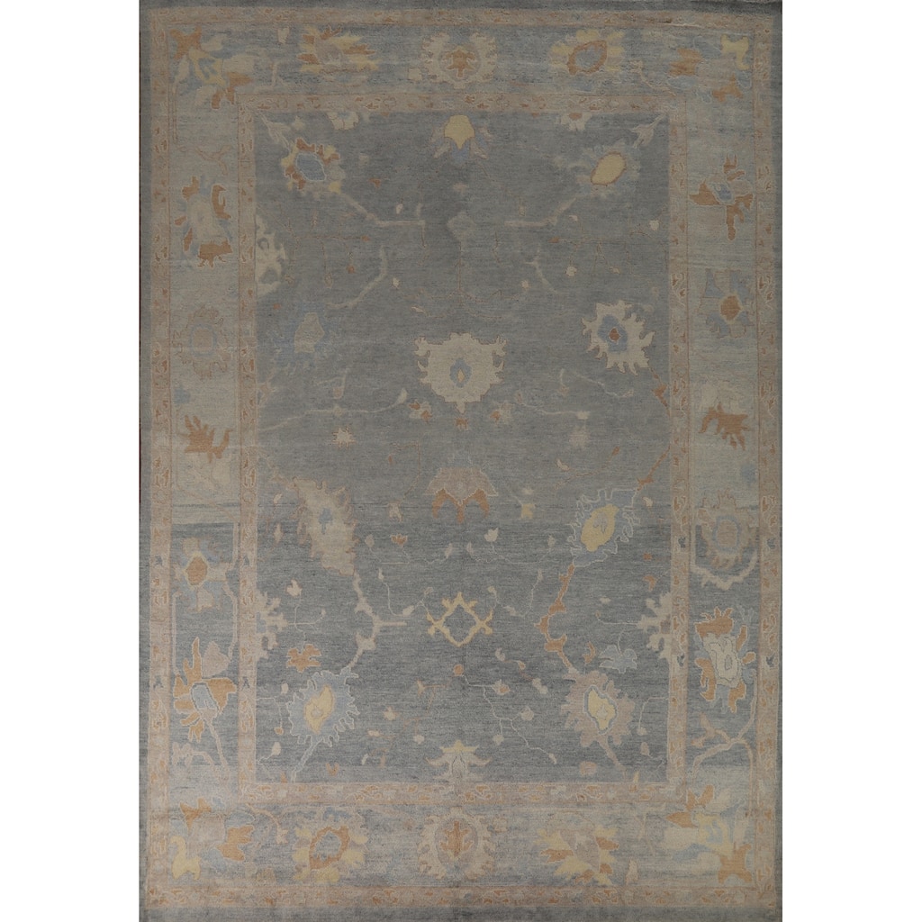 Hand Knotted Oriental 100% Wool Carpet Transitional All-Over Greys & Charcoal Oushak Area Rug - 11' 7'' X 8' 5''