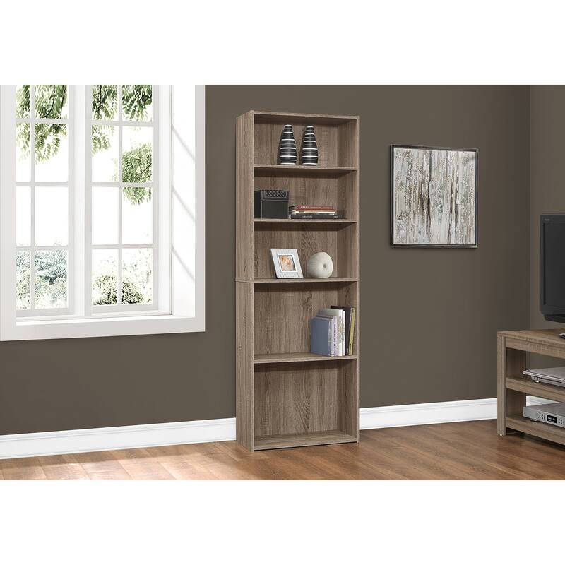 Transitional 6 Tier Bookshelf, 72"h Bookcase with 3 Adjustable Shelves and 2 Fixed Shelves for Living room Office Bedroom