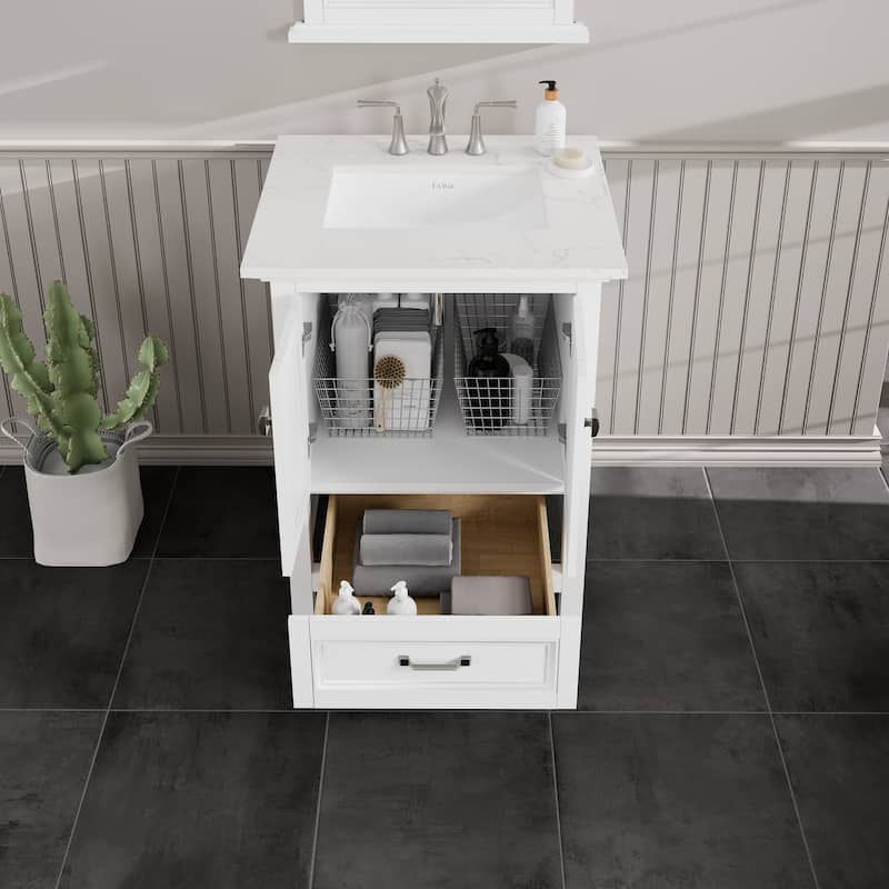 Britney 24 in. Single Sink Bath Vanity with Carrara Quartz Top and Undermount Porcelain Sink