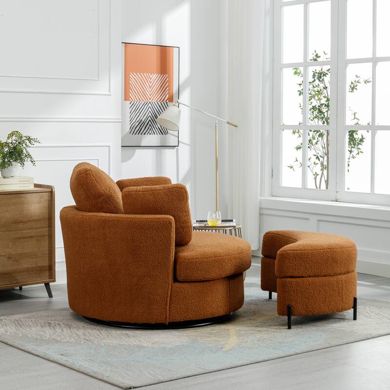 42.2"W Swivel Accent Barrel Chair with Half Crescent Moon Storage Bench