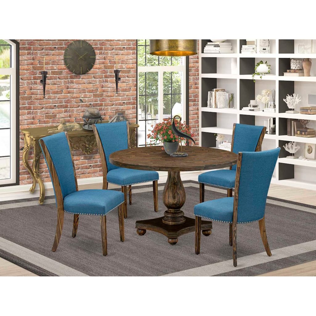 HomeStock 5-Piece Distressed Jacobean Finish Solid Wood Top Dining Table with 4 Parson Chair