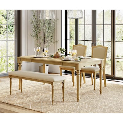 4-Piece Dining Table Set with Bench, Table and Chairs for 4-6, Oak