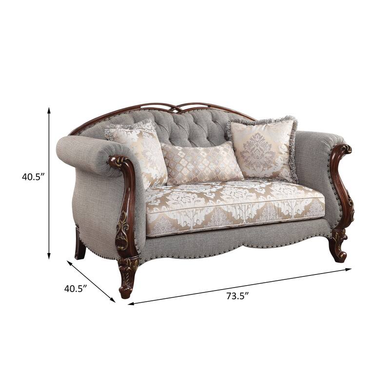 Daphne Cherry and Grey Button-Tufted Loveseat