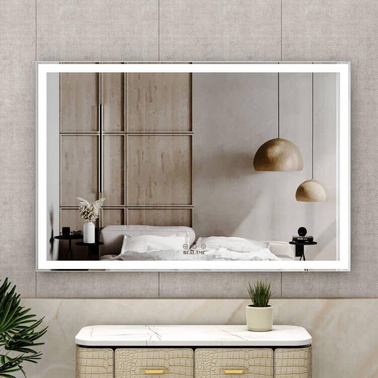 LED Bathroom Wall Mounted Mirror with 3 Color Modes and Aluminum Frame