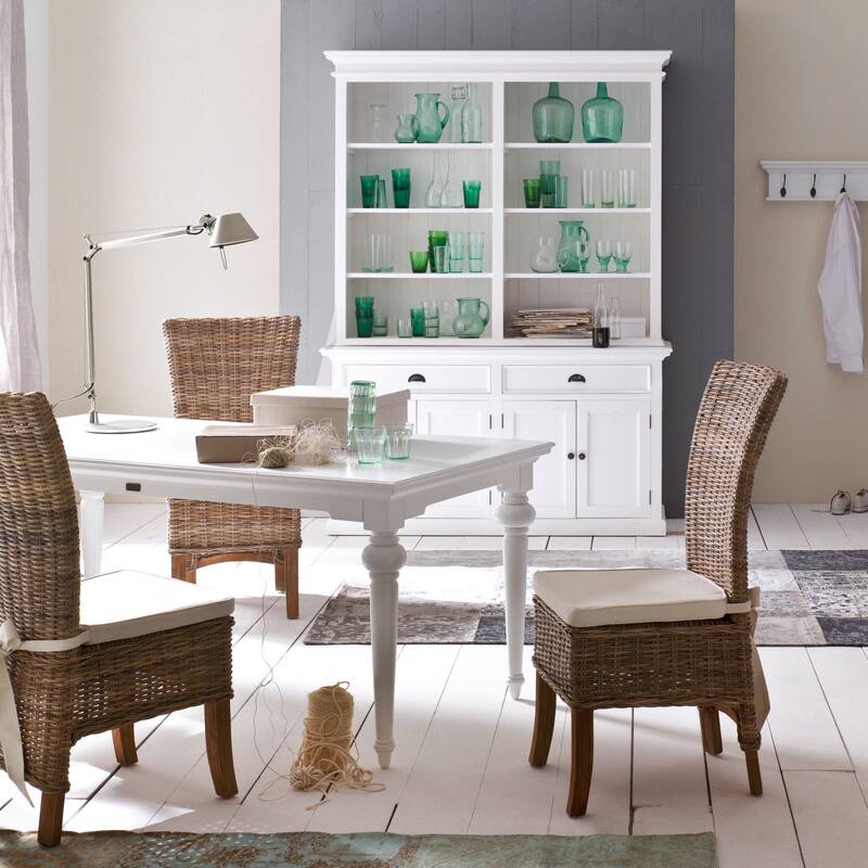 NovaSolo Halifax Coastal White Hutch Bookcase Cabinet | Solid Mahogany Frame | 62.99 x 19.69 x 86.61