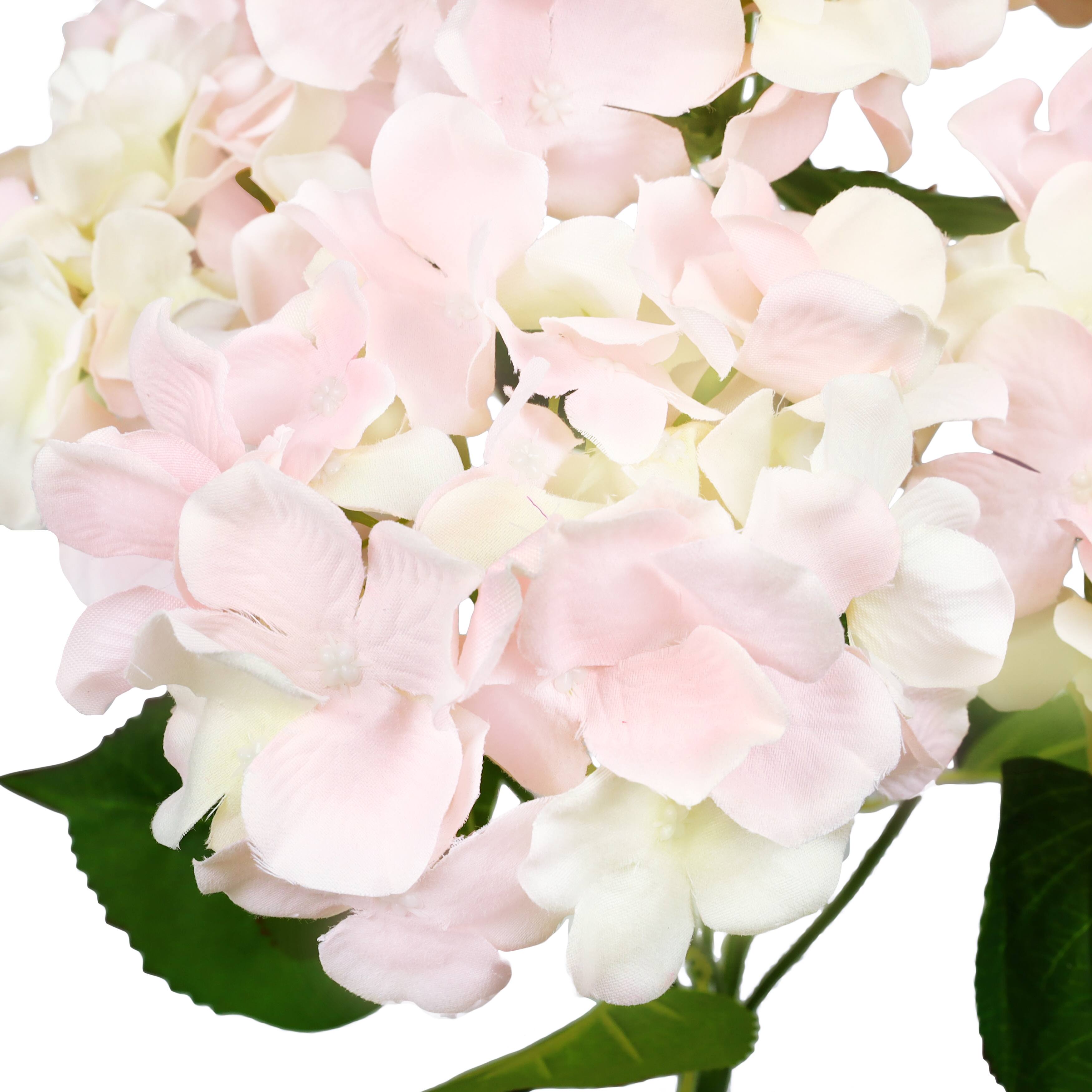 Set of 2 Deluxe Blush Pink Artificial Hydrangea Flower Stem Bush