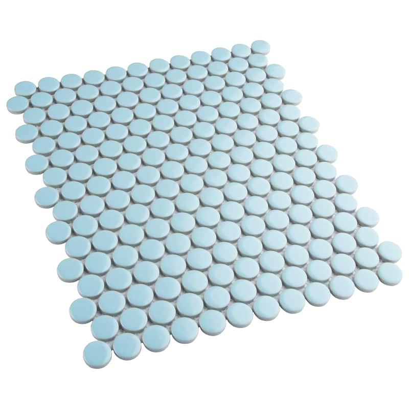Merola Tile Metro Penny Matte Light Blue 9.75" x 11.5" Porcelain Mosaic