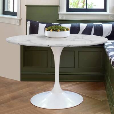 Round White Faux Marble Topped Round Pedestal Dining Table - 40"x40"x30"