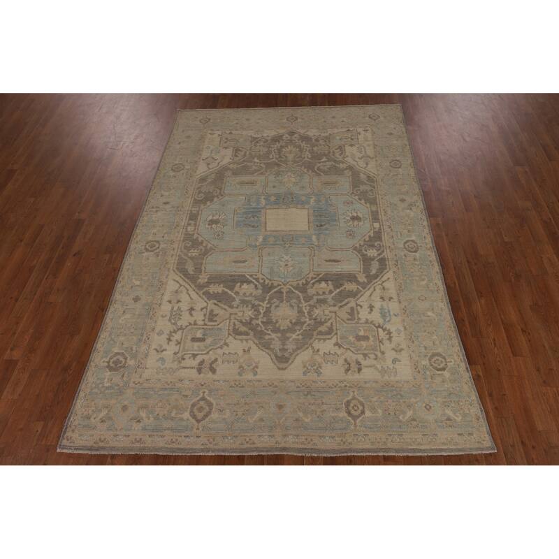 Vegetable Dye Grey Oushak Turkish Area Rug Hand-Knotted Wool Carpet - 6'0"x 8'9"