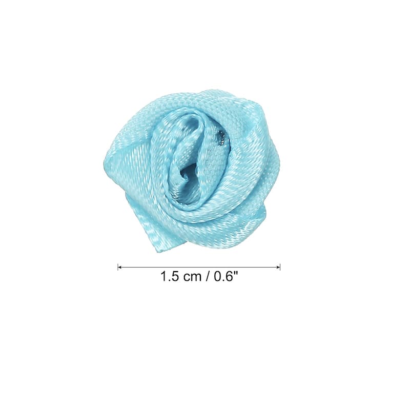 30Pcs Mini Satin Ribbon Roses Fabric Flowers Embellishments Rosettes - 1.5cm - Light Blue
