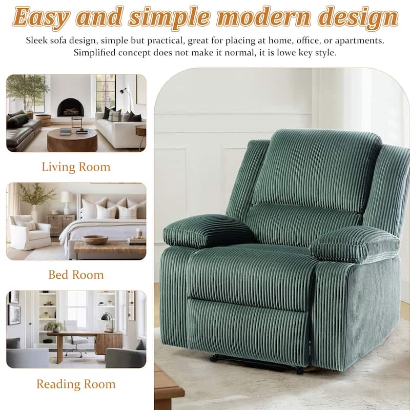 Corduroy Manual Recliner Chair with Footrest