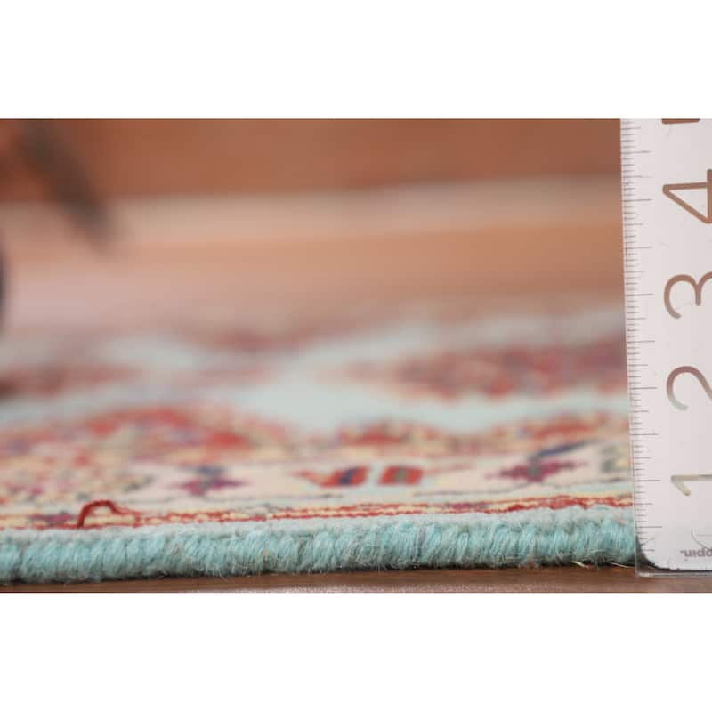 Light Blue Geometric Viss Indian Foyer Rug Handmade Wool Carpet - 2'11"x 4'9"