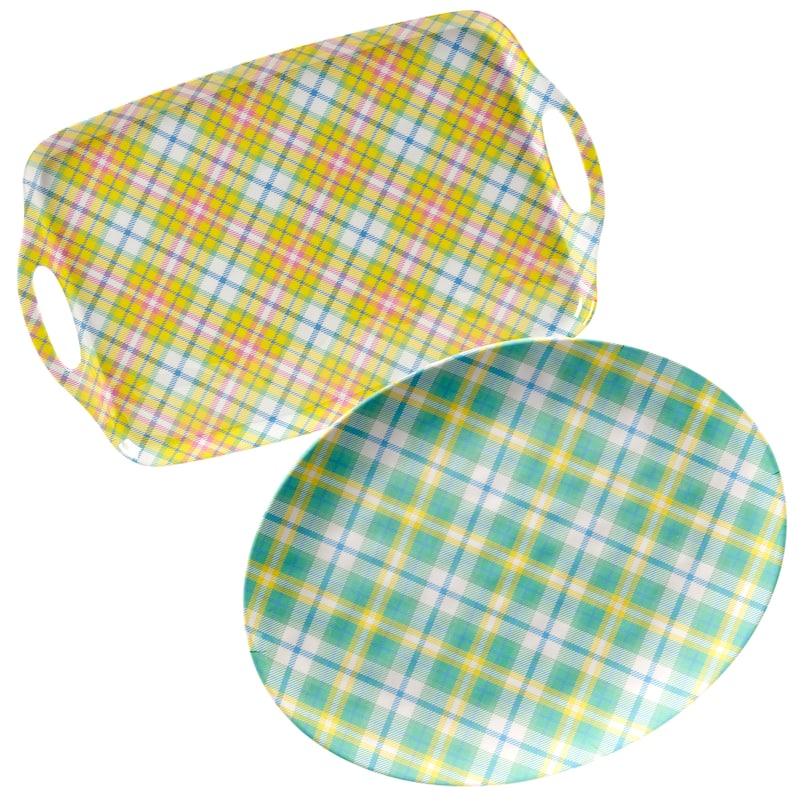 Certified International Easter Morning Plaid 2 Pc Melamine Tray Set - 19" Dia. x 12"