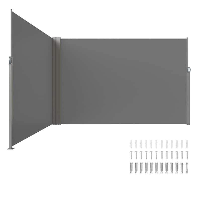 79''x 236'' Grey Polyester Retractable Side Awning Outdoor Privacy Screen with Spring Handle