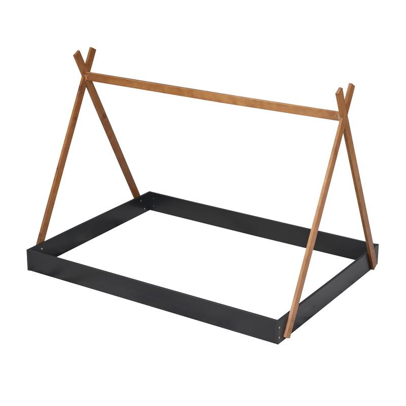 Tent Bed Frame Triangle Structure Floor Bed Full of Imagination Bed Tent for Little Adventurer, No Box Spring Needed