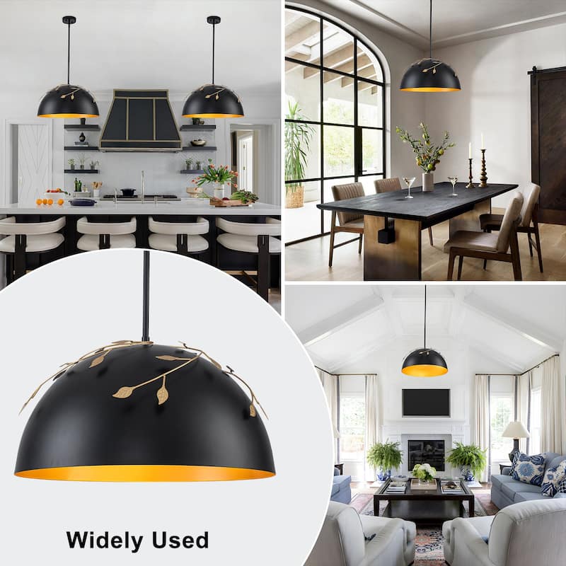8-Light Matte Black Dome Pendant Light with Gold Interior for Kitchen - Dia.19.69-in