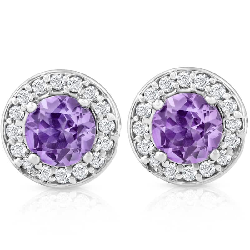 5/8ct Halo Diamond Amethyst Studs White Gold