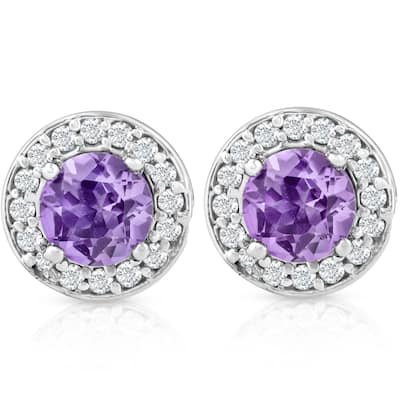 5/8ct Halo Diamond Amethyst Studs White Gold
