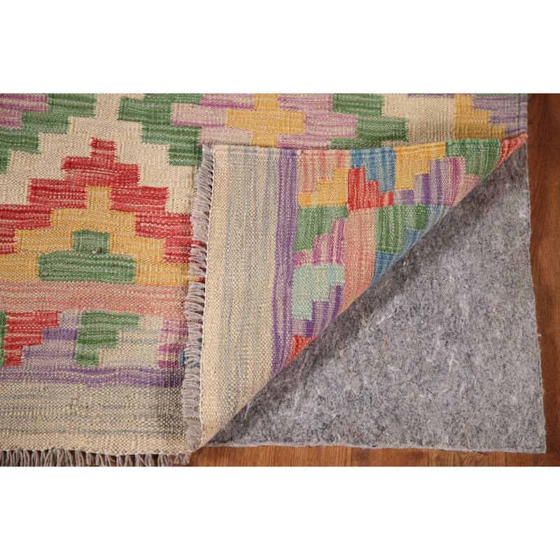 Reversible Kilim Rug Hand-Woven Multi-Color Foyer Wool Carpet - 3'3"x 5'0"