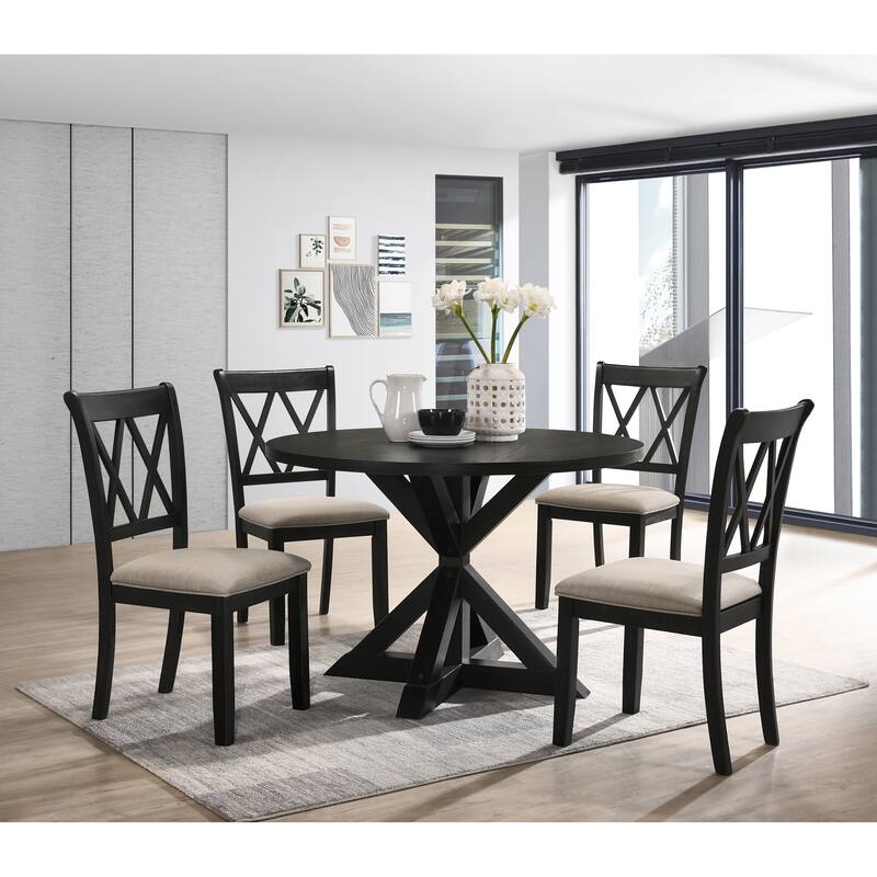 Black Cross Back Dining Chairs and Round Table, Pedestal Dining Table, Breakfast Nook with Upholstered Chairs