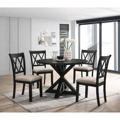 Modern Style 5-Piece Dining Set with Round Table and 4 Cross-Buck Upholstered Dining Chairs