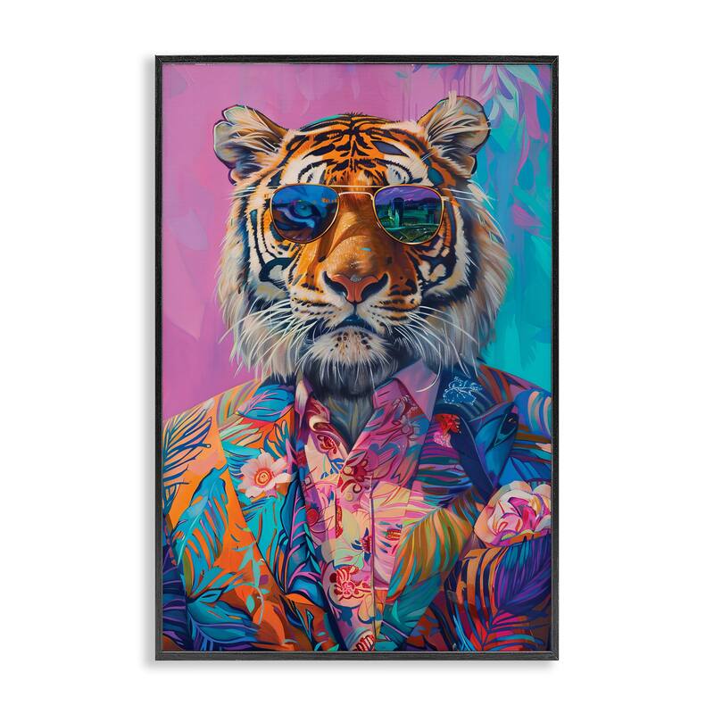 Stupell Bright Tropical Fashion Tiger Framed Giclee Art Design By LSR Design Studio - 20 x 30 - Black