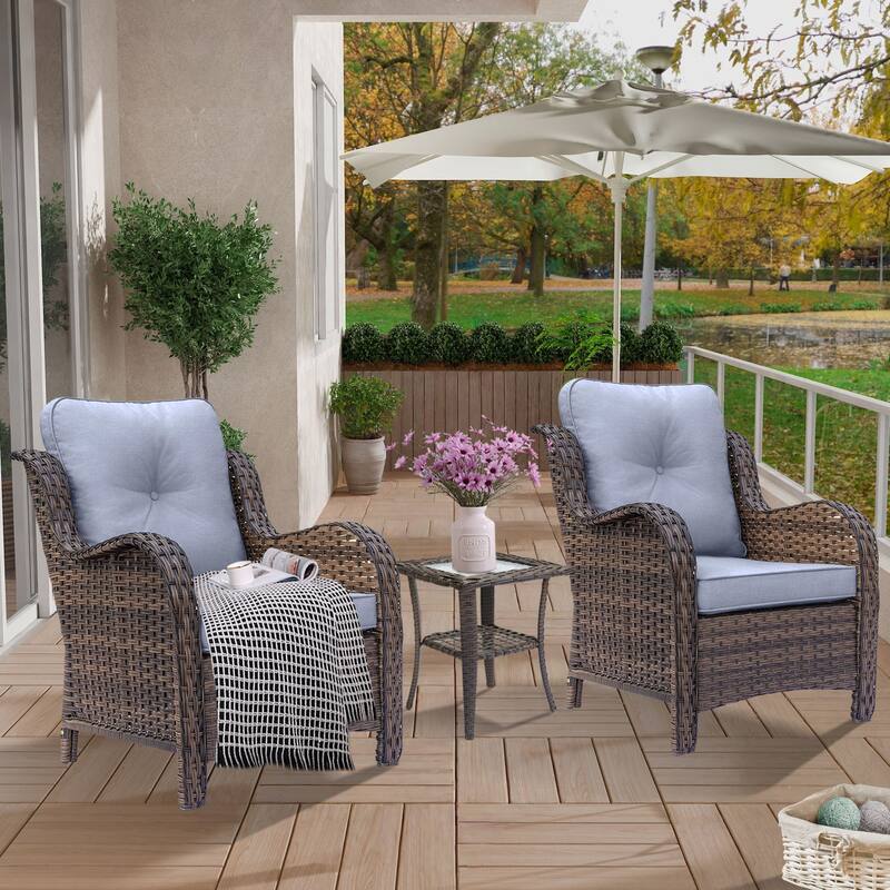 3 Piece High Back Wicker Rattan Outdoor Patio Furniture Chairs Set