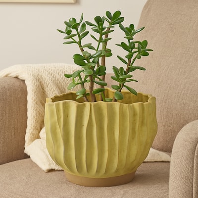 Esam Decorative Planter, Textured Ceramic, 19 Inch Yellowish Green