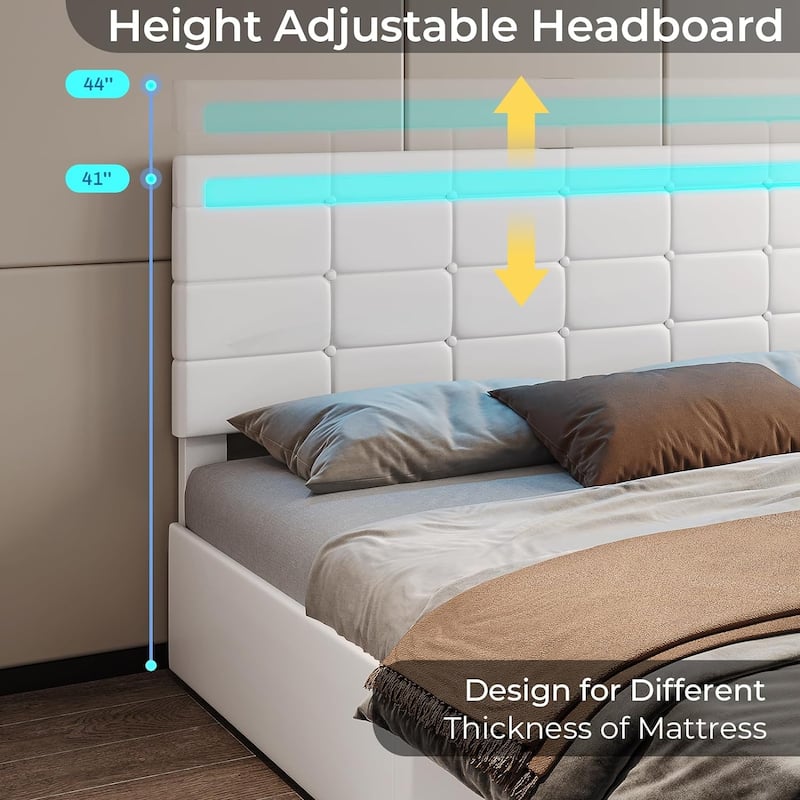 LED Bed Frame Platform Bed 2 USB Ports 4 Storage Drawers
