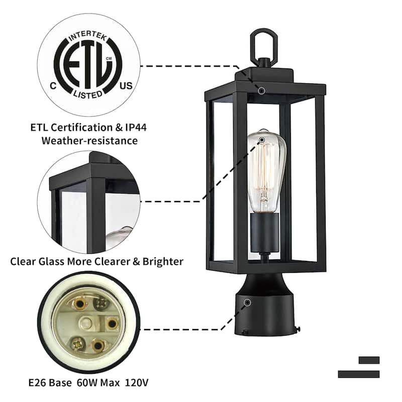 4-PACK 1-Light Outdoor Post Light Lamp - 5.12"x5.12"x16.5"
