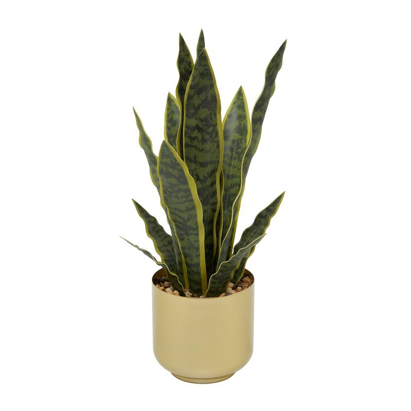 Green Faux Foliage Artificial Plant with Gold or White Porcelain Pot