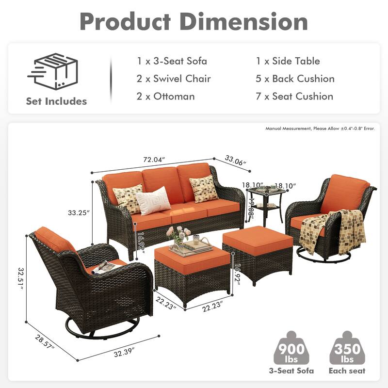 OVIOS 6-piece Patio Wicker Conversation Set with Swivel Chairs